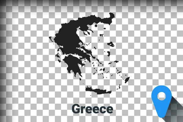 Karta över Grekland, svart karta över en transparent bakgrund. alpha kanal transparens simulering i png. vektor — Stock vektor