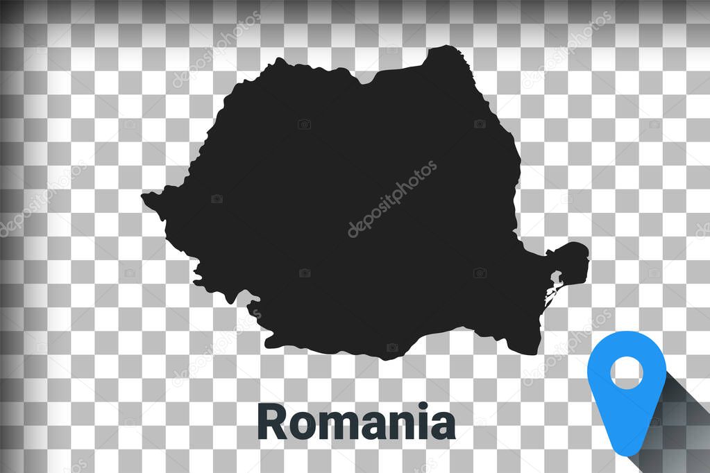Map of Romania, black map on a transparent background. alpha channel transparency simulation in png. vector