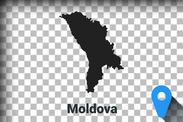 Moldova térképe, fekete térkép átlátható háttérrel. alfa csatorna transzparencia szimuláció png-ben. vektor — Stock Vector