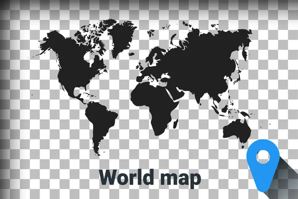 Mapa del Mundo, mapa negro sobre un fondo transparente. simulación de transparencia de canal alfa en png. vector — Vector de stock