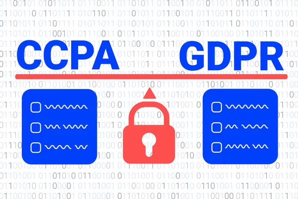 Comparação entre o CCPA e o GDPR. CCPA - California Consumer Privacy Act. fundo vetorial. Segurança de dados dos EUA. Defesa do consumidor para residentes da Califórnia, Estados Unidos —  Vetores de Stock
