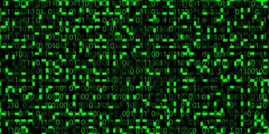 Siyah arka planda yeşil sayılar olan modern bir arka plan. Kusursuz desen. Vektör çizimi. soyut matris arkaplanı