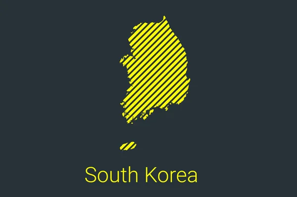 Kaart van Zuid-Korea, gestreepte kaart in een zwarte strook op een gele achtergrond voor coronavirus infographics en quarantaine gebied markers en beperkingen. vector — Stockvector