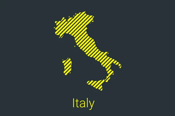 Kart over Italia, stripete kart i svart stripe på gul bakgrunn for koronavirus-infografier og karantenemarkører og restriksjoner. vektorillustrasjon – stockvektor