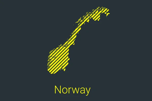 Карта Норвегии, полосатая карта в черной полосе на желтом фоне для инфографики коронавируса и маркеров карантинной зоны и ограничений. вектор — стоковый вектор