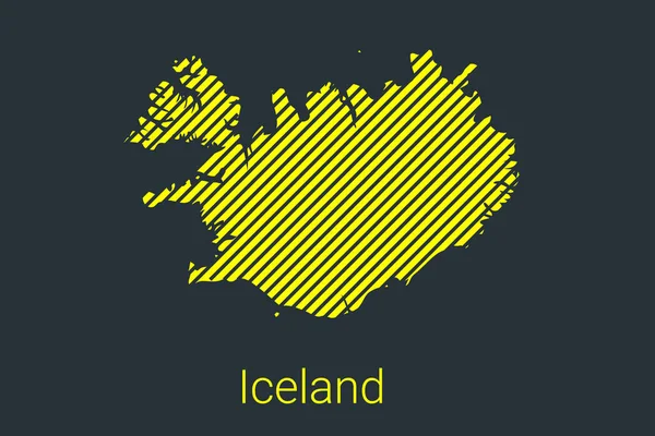 Карта Исландии, полосатая карта в черной полосе на желтом фоне для инфографики коронавируса и маркеров карантинной зоны и ограничений. вектор — стоковый вектор