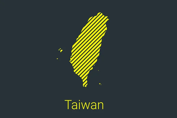 Mappa di Taiwan, mappa a strisce in una striscia nera su uno sfondo giallo per l'infografica coronavirus e pennarelli zona di quarantena e restrizioni. vettore — Vettoriale Stock