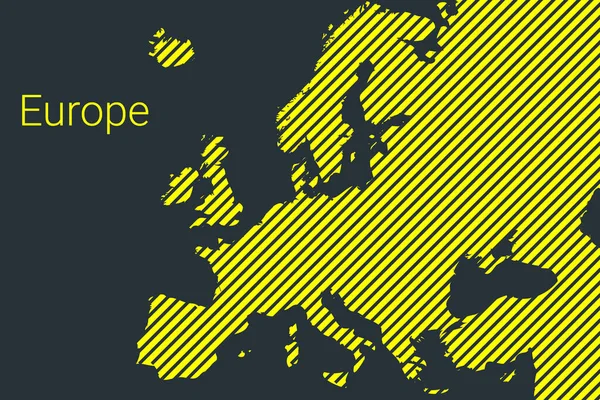 Landkarte von Europa, gestreifte Landkarte in einem schwarzen Streifen auf gelbem Hintergrund für Coronavirus-Infografiken und Markierungen und Beschränkungen von Quarantänegebieten. Vektor — Stockvektor