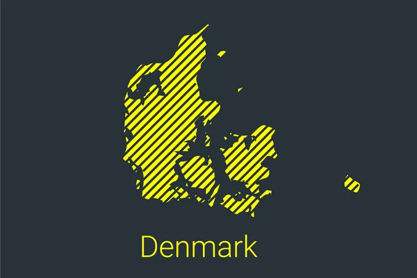 Карта Дании Полосатая Карта Черной Полосе Желтом Фоне Инфографики Коронавируса — стоковый вектор