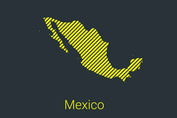 Mapa México Mapa Rayas Una Franja Negra Sobre Fondo Amarillo — Vector de stock