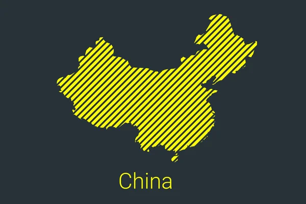 Landkarte Von China Gestreifte Landkarte Einem Schwarzen Streifen Auf Gelbem — Stockvektor
