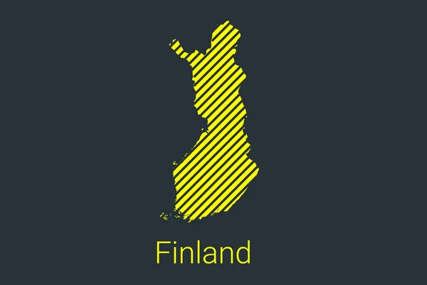 Карта Финляндии, полосатая карта в черной полосе на желтом фоне для инфографики коронавируса и маркеров карантинной зоны и ограничений. вектор — стоковый вектор