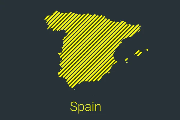 西班牙地图 带条纹的地图在黄色背景上的黑色条带上 用于验尸的信息图形和检疫区域的标记和限制 矢量说明 — 图库矢量图片