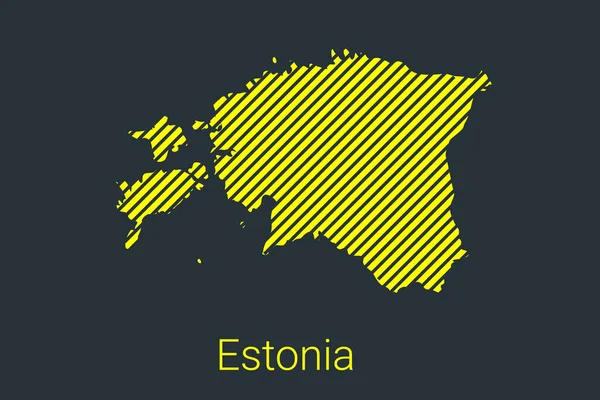 Mapa Estonia Mapa Rayas Una Franja Negra Sobre Fondo Amarillo — Vector de stock