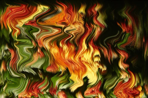 Wavy Lines Red Yellow Orange Brown Green Black Background Abstraction — Stock Photo, Image