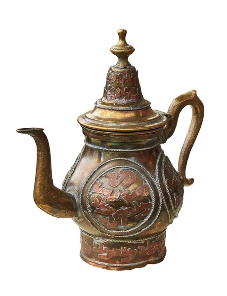 Old Brass Teapot Tea Making Isolated White Background — Stock Photo, Image