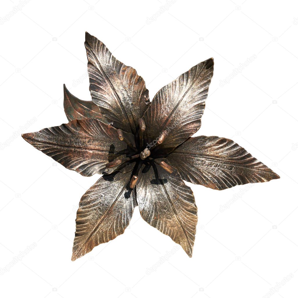 Lily handmade forged from metal. Isolated on a white background