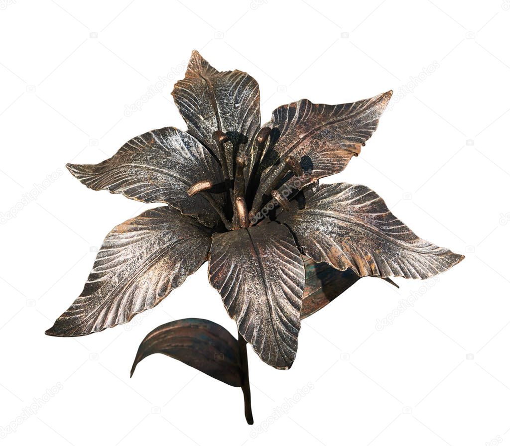 Lily handmade forged from metal. Isolated on a white background