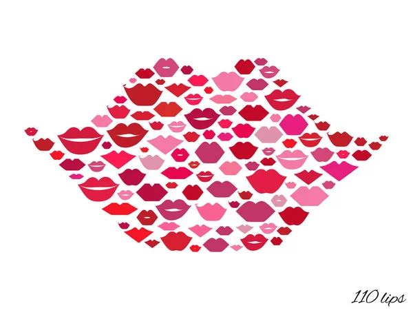 Forma de labios hecha con besos vectoriales — Vector de stock