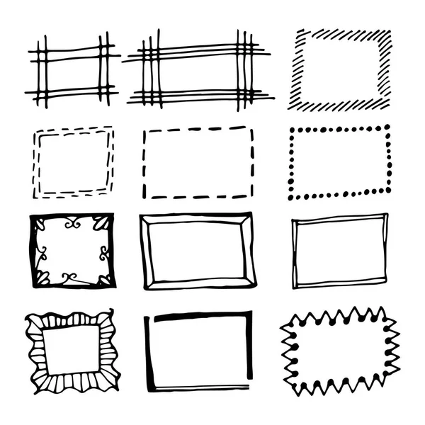 Conjunto de marcos rectangulares dibujados a mano — Archivo Imágenes Vectoriales