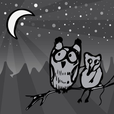 Baykuş ve bir ağaç dalı üzerinde oturan fare