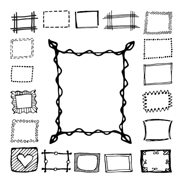Conjunto de molduras retangulares desenhadas à mão — Vetor de Stock