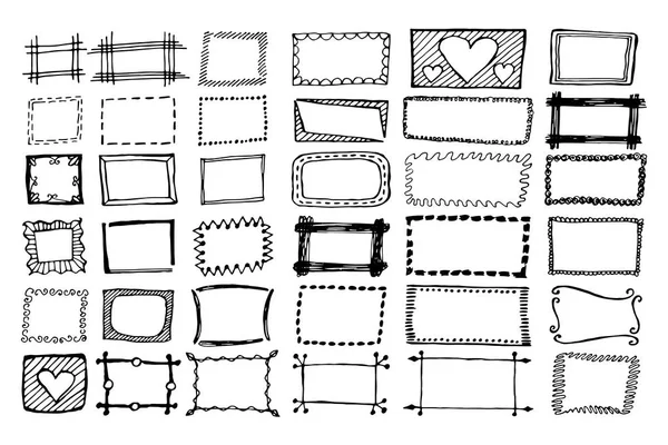 Conjunto de marcos rectangulares dibujados a mano — Archivo Imágenes Vectoriales