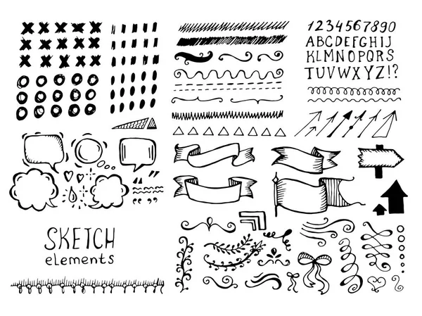 Set verschiedener Vektorelemente im Doodle-Stil — Stockvektor