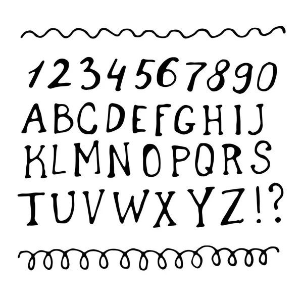 Alfabeto dibujado a mano y números — Archivo Imágenes Vectoriales