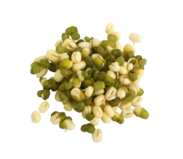 Frijoles mungo verdes brotados sobre fondo blanco — Foto de Stock