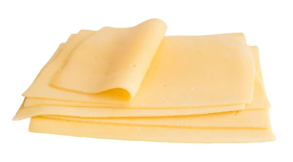 Queijo Gouda fatiado isolado em fundo branco — Fotografia de Stock