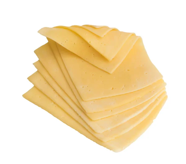 Plátkový sýr Gouda izolovaných na bílém pozadí — Stock fotografie