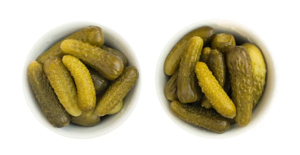 Homemade Pickled Gherkins or Cucumbers in Glass Round Bowl — Stock Photo, Image