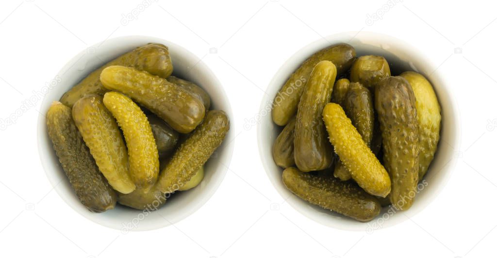 Homemade Pickled Gherkins or Cucumbers in Glass Round Bowl