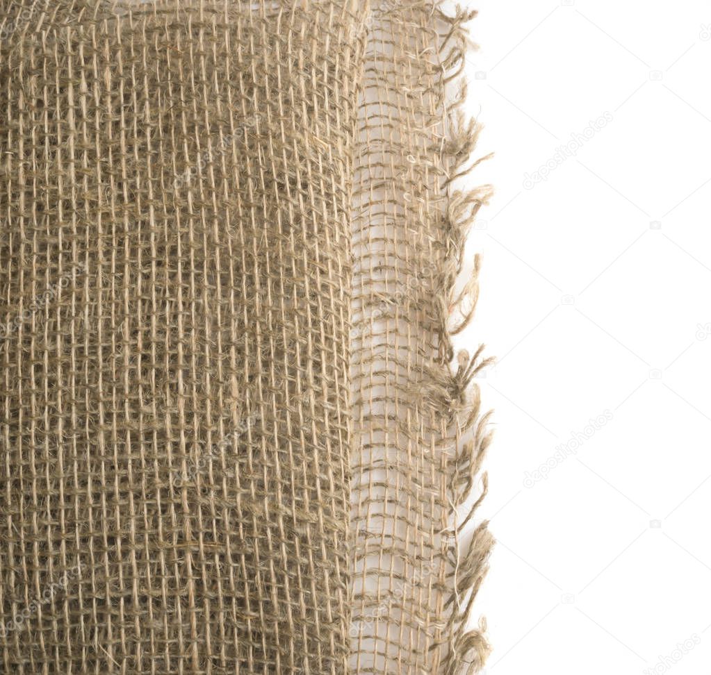 Burlap Edge or Old Linen Canvas on White Background