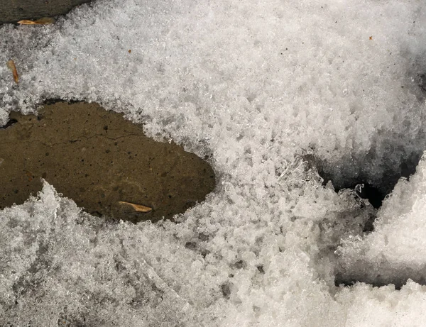 Grey Melted Snow on the Ground in Early Spring — Stock Photo, Image