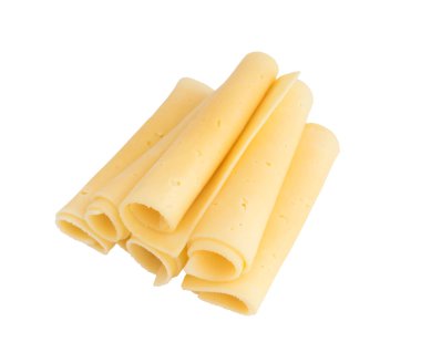 Beyaz arka plan üzerinde izole Gouda peyniri dilimlenmiş