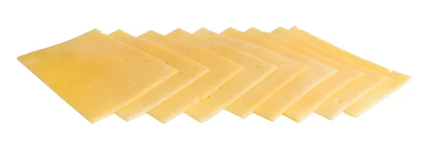 Plasterki sera Gouda, izolowana na białym tle — Zdjęcie stockowe