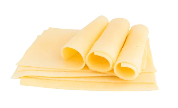 Plasterki sera Gouda, izolowana na białym tle — Zdjęcie stockowe