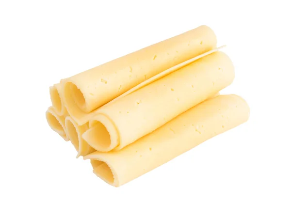 Φέτες τυρί γκούντα που απομονώνονται σε λευκό φόντο — Φωτογραφία Αρχείου