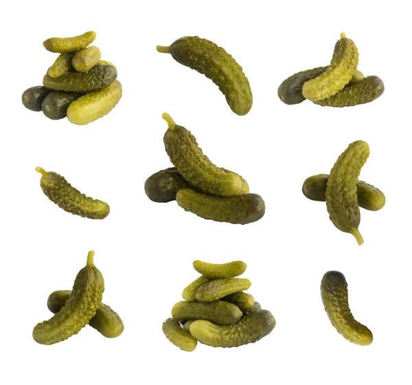 Set of Homemade Pickled Gherkins or Cucumbers Isolated — Stock Photo, Image