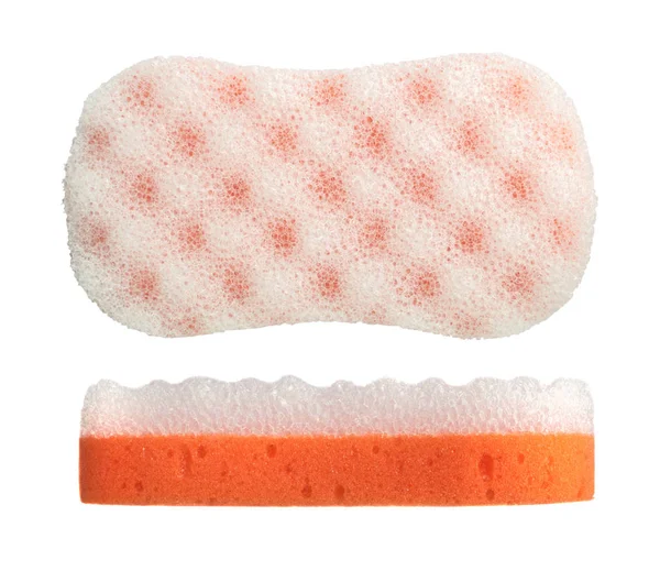Esponja de espuma rosa isolada no fundo branco — Fotografia de Stock
