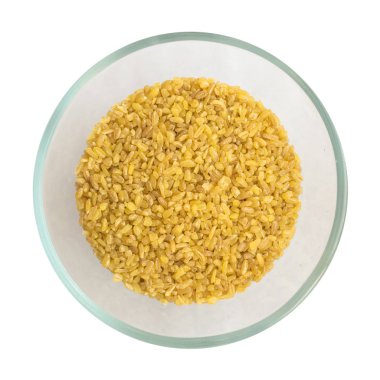 Kuru Bulgur buğday arka plan Closeup ve üstten görünüm