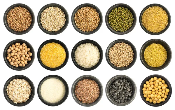Изолированная коллекция зерна и семян — стоковое фото