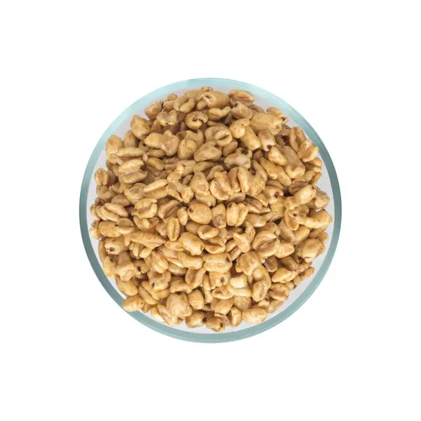 Heap of Puffed Wheat Snack in White Round Bowl Isolated — Stock Photo, Image