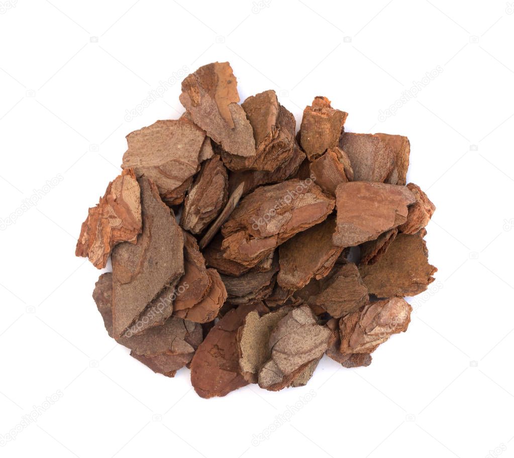 Heap Of Pine Tree Bark Chip Isolated