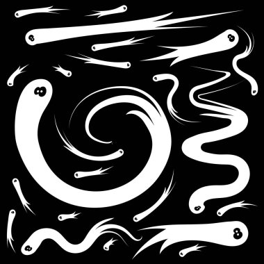 Siyah arka plan üzerine beyaz korkunç hayaletler. Cadılar Bayramı vektör toplama