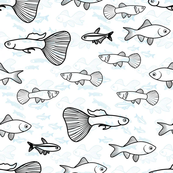 Векторный бесшовный рисунок с рыбными силуэтами — стоковый вектор