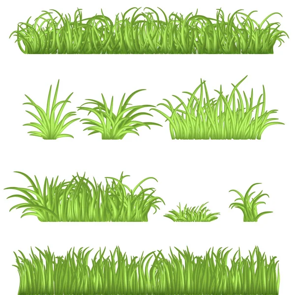 Frühlingsgrüne Grasgrenzen gesetzt. 3D-Vektor-Illustrationen isoliert — Stockvektor