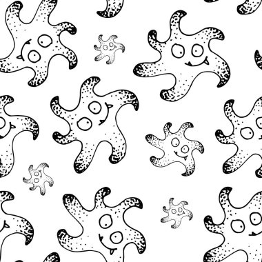 Vektör Doodle bakteriler mikroplar veya çizgi film canavarlar. İzole elle çizilmiş virüs koleksiyonu